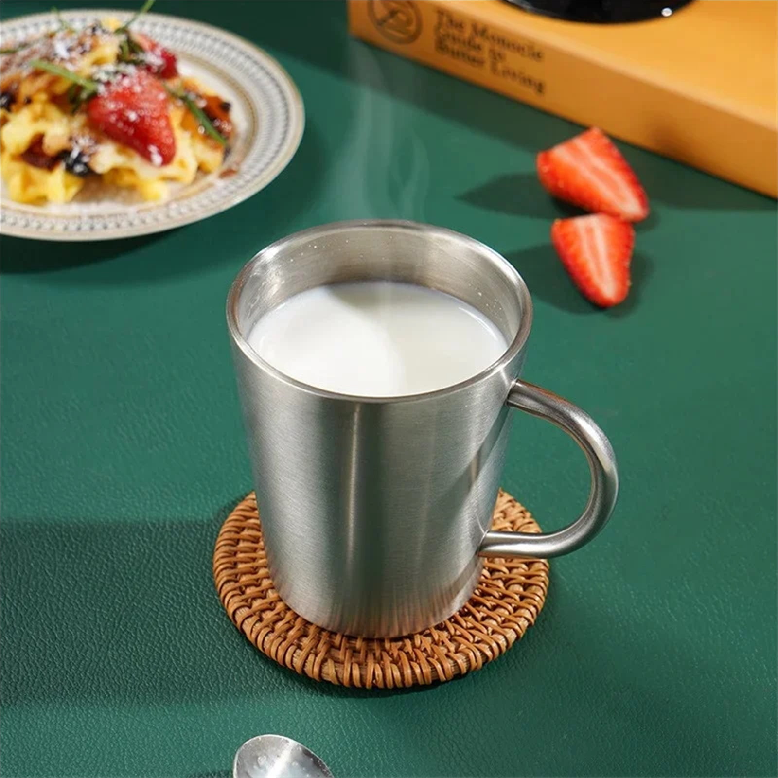 Espresso cup 300ml Stainless Steel Water Cup Double-Layer Thermal Beer Mug With Handle Anti-fall Heat Insulation Coffee Cup