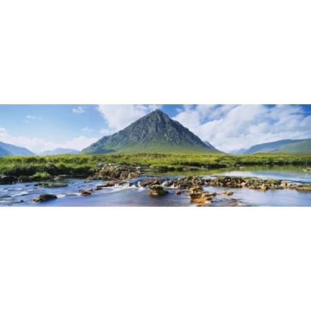 River with a mountain in the background Buachaille Etive Mor Loch Etive Rannoch Moor Highlands Region Scotland Canvas Art - Panoramic Images (18 x