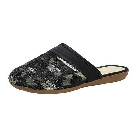 

YanHoo Ladies Slippers 2023 Women Mesh Dressy Knitted Flat Sandals Ladies Summer Casual Comfort Slide Shoes