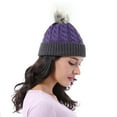 thumbnail image 6 of Knit Beanie Hat for Women and Men, Faux Fuzzy Pom Pom Winter Ski Skullies Cap, Purple, 6 of 7