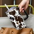 thumbnail image 3 of 40oz Cow Print Tumbler With Handle,High Cow Tumbler with Lid and Straw,Brown High Cow Print Stainless Steel Travel Mug Iced Coffee Cup-High Cow Gifts for Women, 3 of 7