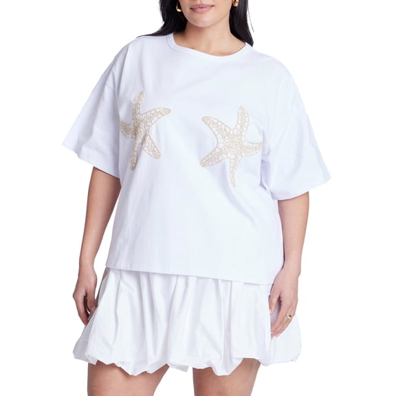 ELOQUII Women's Plus Size Embroidered Starfish Tee