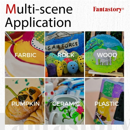 Fantastory Acrylic Paint Set, 24 Colors 12ML Tubes with 3 Paint Brushes, Portable Craft Paint Set for Painters