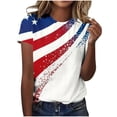 thumbnail image 2 of Pounoo T-Shirts pour Femmes Motif Étoiles et Rayures Manches Courtes Coupe Décontractée Chandails Légers et Confortables Hauts Style de Rue Décontracté Tenue de Fin de Semaine Cadeau, 2 of 6