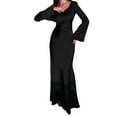 thumbnail image 3 of Maxi Dresses for Women Elegant Classy Fall Long Bell Sleeve Ruched Bodycon Fitted Cocktail Party Slit Dress Black XS, 3 of 7