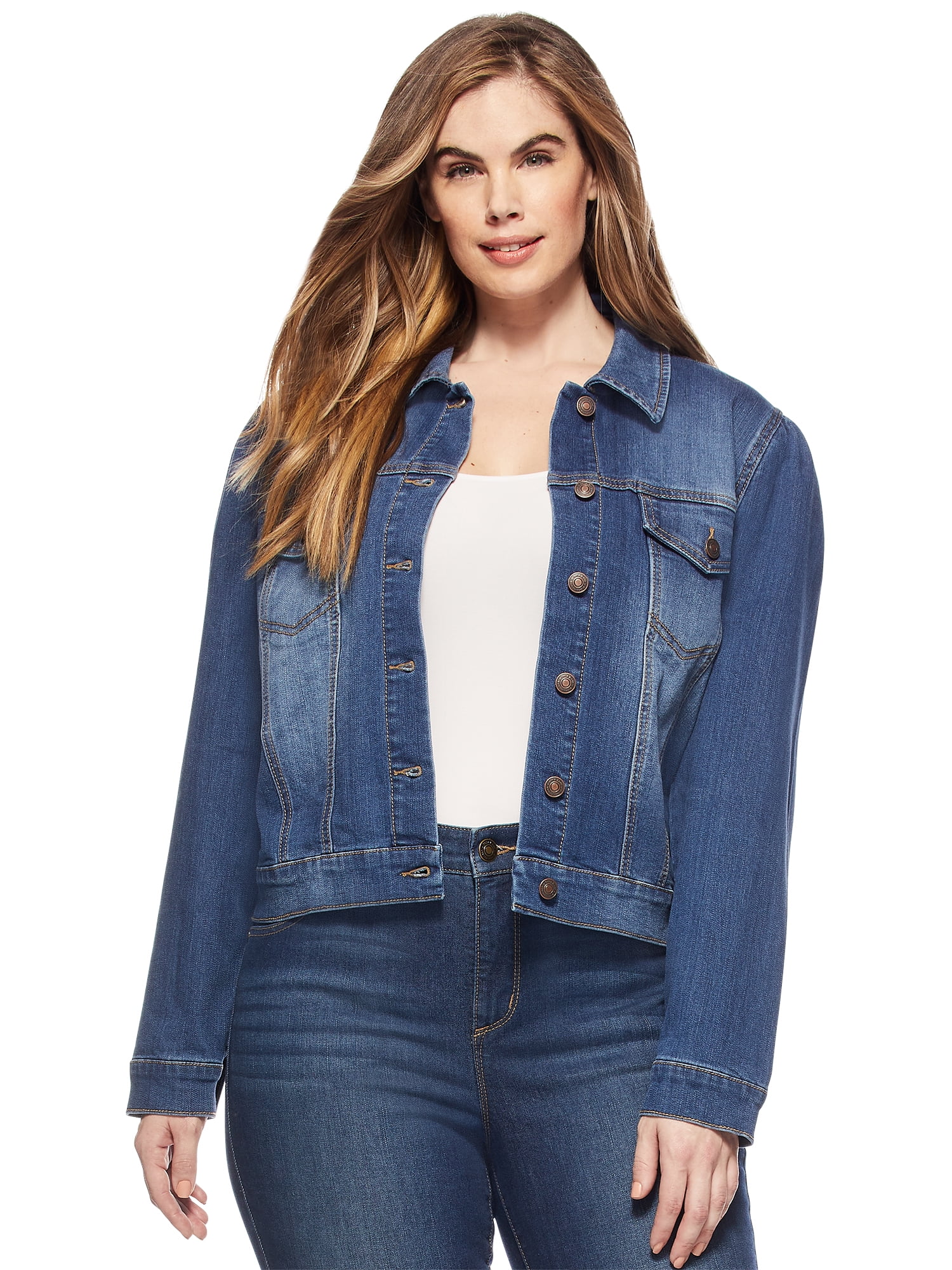 plus size puff sleeve denim jacket