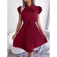 thumbnail image 2 of Spring/ Summer Temperament Women's Elegant Lacing Waist Hem Flared Pleated Skirt Bow Ruffle Dresses, 2 of 4