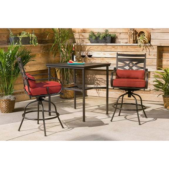 Hanover Montclair 3 Pcs Steel Outdoor High-Dining Set, Chili Red
