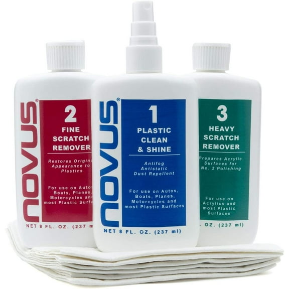 NOVUS PK1-8OZ-PM Clean & Shine #1, Fine Scratch Remover #2, Heavy Scratch Remover #3, and Extra Polish Mates Pack, 8oz Bottles