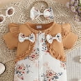 thumbnail image 5 of mgoYE Newborn Baby Girl Summer Clothes Floral Print Short Sleeve Bubble Romper Bow Shorts Jumpsuit Infant Outfit 0 3 6 9 12 18 Months(Coffee,6-9 Months), 5 of 9
