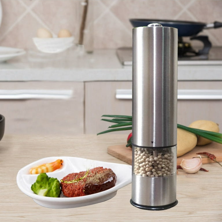 2 PcsElectricSalt and Pepper Grinder Set,One Hand Operation, Adjustable  Coarseness, Stainless Steel, Battery Charging, Silver