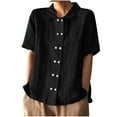 thumbnail image 2 of Shirts for Women Plus Size Clearance, Xunlbb Women's Fashion Cotton And Double Breasted Open Collar Short Sleeved Top(Black,S), 2 of 9