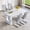 White Table+4 Light Gray Chairs, variant on ExtraLco 7 Piece Dining Table Set for 6, White Marble Look Table with 6 White PU Chairs
