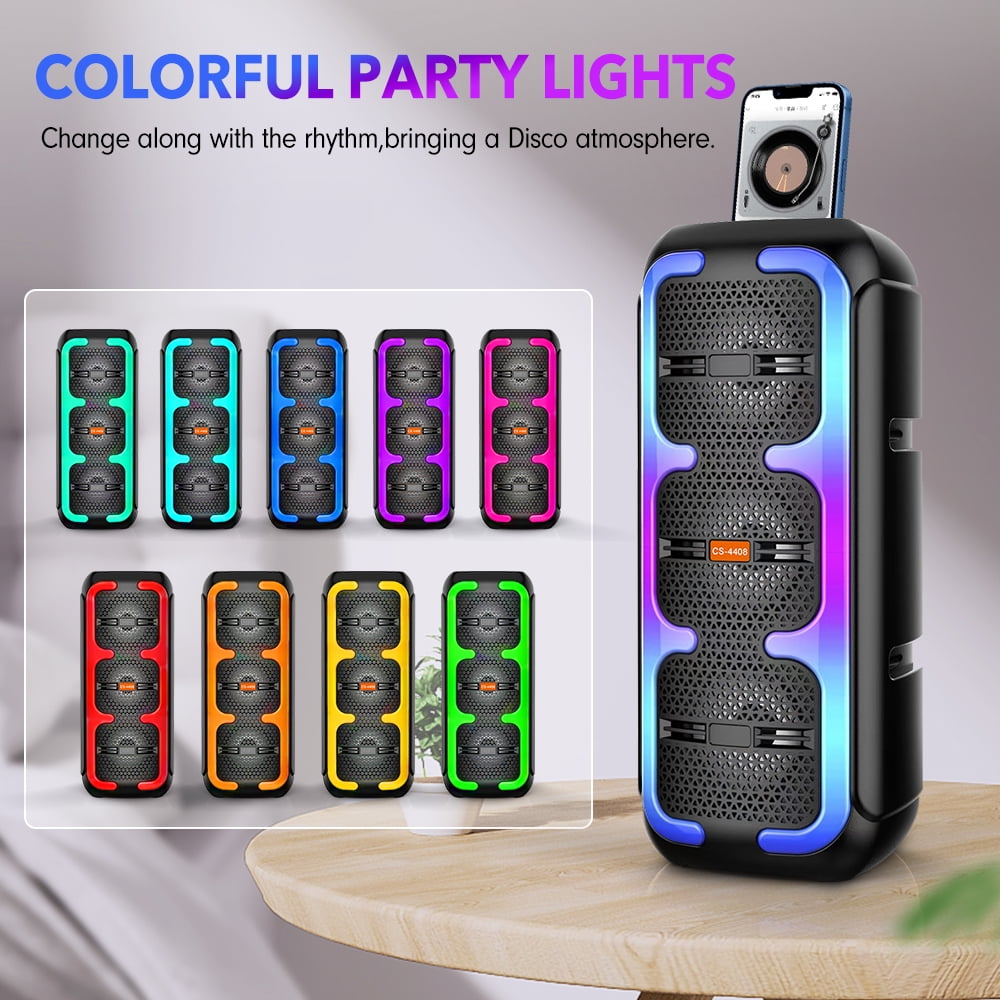 VTIN Portable Bluetooth Party Speaker, Handheld Dual 4‘’ Speakers Party Stereo Subwoofer RGB Lights Karaoke Heavy Bass for Karaoke Camping Party Singing