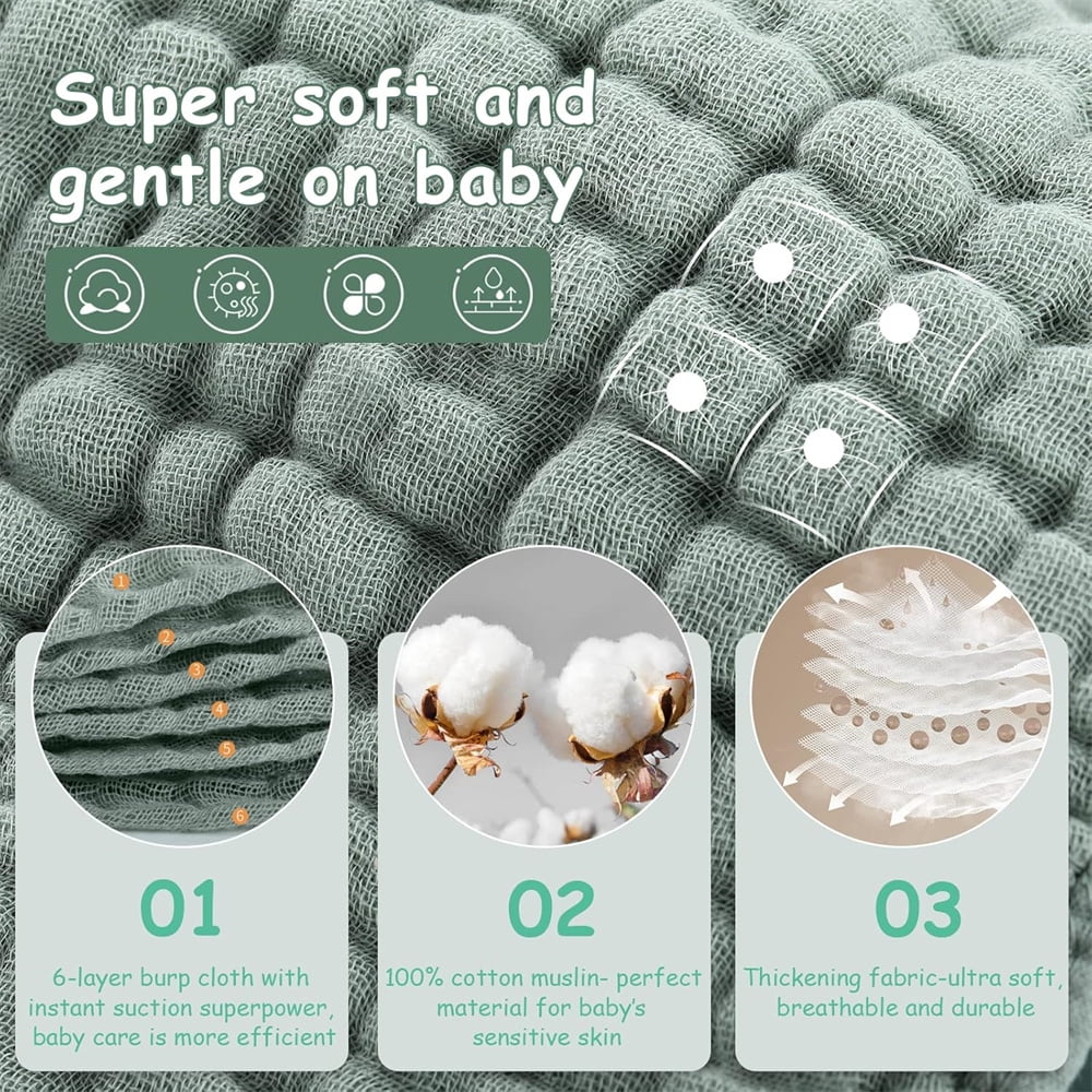 Duslogis 6 Pack Muslin Burp Cloths Cotton Baby Burping Rags Large 20 x 10 Inch 6 Layers Spit up Rags Soft Absorbent Multicolor Wash Cloths Diapers for Newborn Baby Girl Boy (Multicolor)