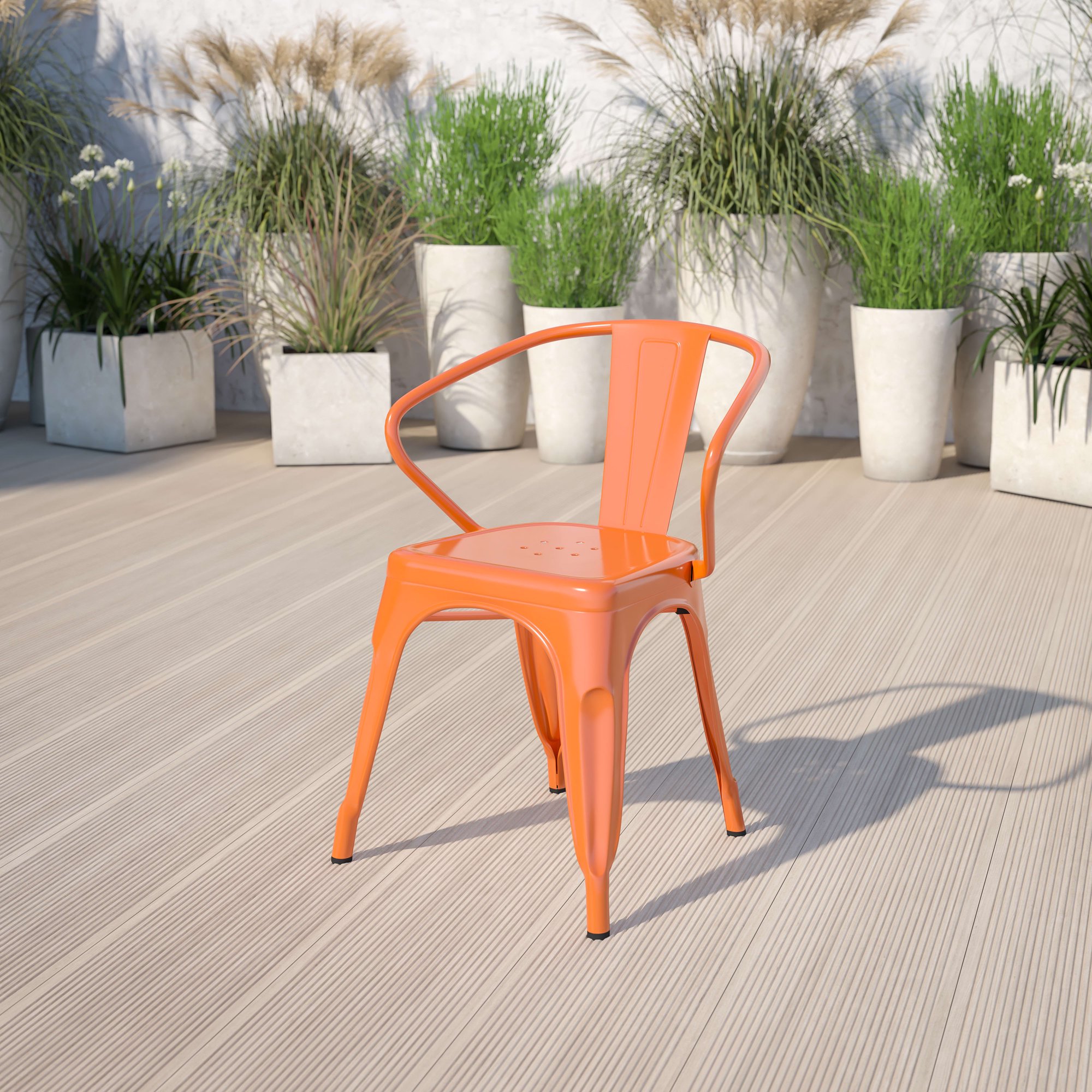 OLG Commercial Grade Orange Metal IndoorOutdoor Chair with Arms