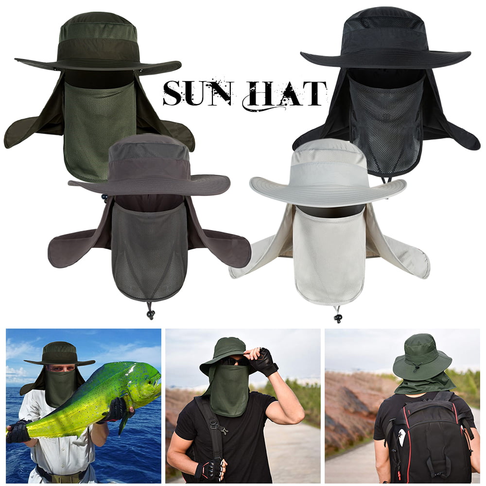 Outdoor Fishing Hat with Face Neck Flap Cover, Wide Brim