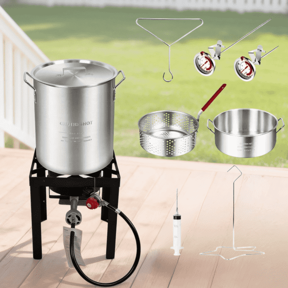 Red Mountain Valley 30QT &10QT Propane Outdoor Turkey Fryer Set with Basket, 50,000 BTU Burner