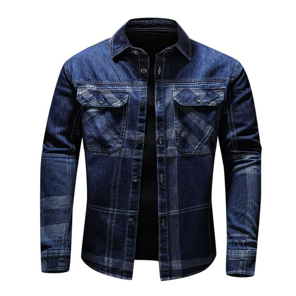 Jackets for Men Casual Lapel Button Cardigan Double Pockets Jean Jacket Fall Fashion Solid Color Trucker Jacket
