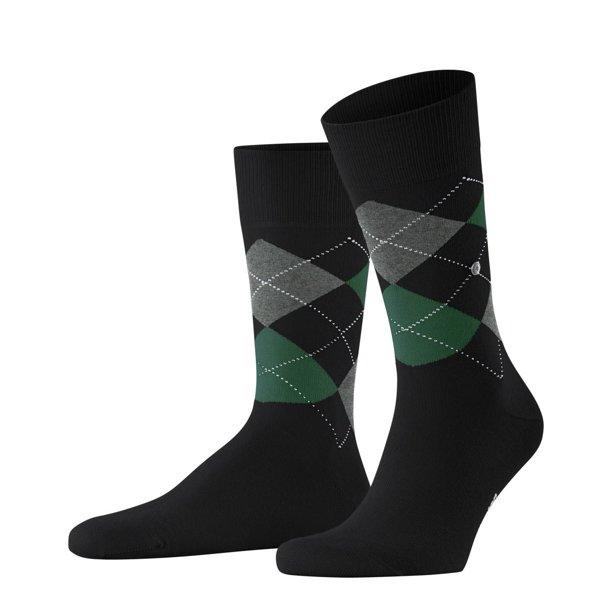 Calcetines de hombre Burlington - King, algodón, diseño de rombos, emblema del logotipo Negro/Gris/Verde 40-46