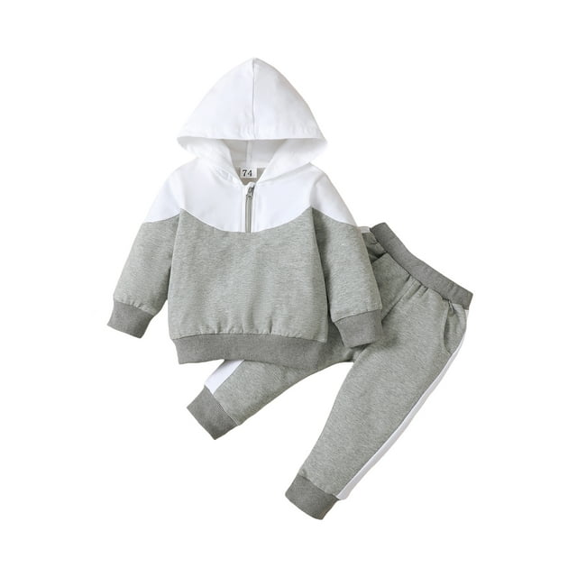 goowrom Ensemble Complet Hauts à Capuche à Manches Longues de Couleur Contrastée avec Fermeture Éclair + Pantalon Long