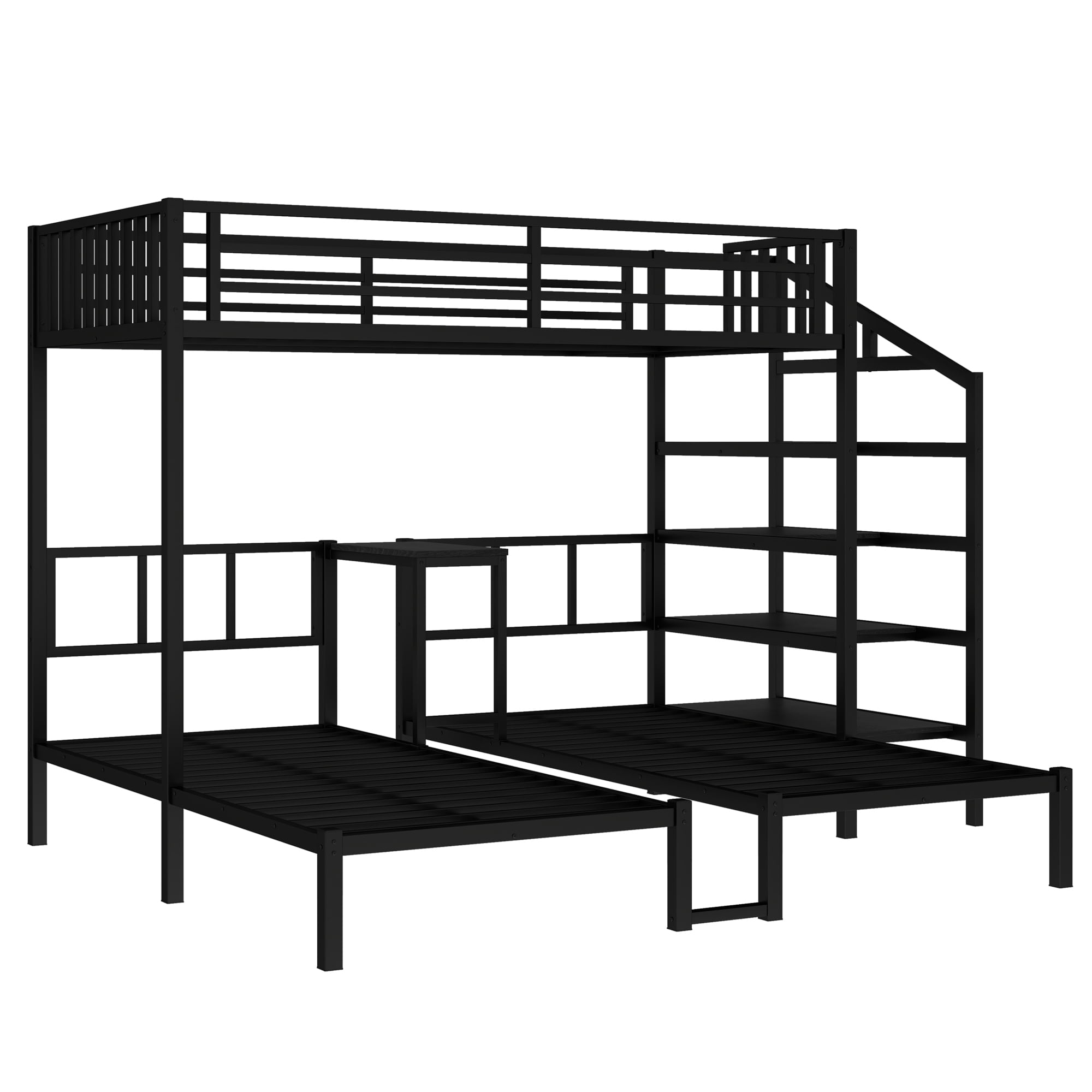 Twin over Twin & Twin Bunk Beds for 3,Twin XL over Twin & Twin Bunk Bed with Desk & Shelves, Metal Triple Bunk Bed for Living Room,Black