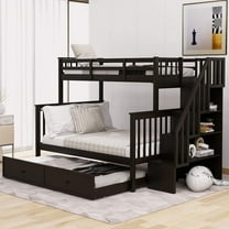 Harper & Bright Designs Solid Wood Twin over Full Bunk Bed with Twin Size Trundle for Bedroom, Espresso