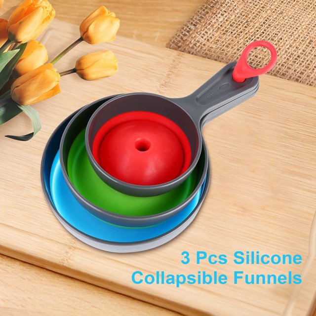 3PCS Mini Funnels Silicone Collapsible Funnel Wide Mouth Canning Funnel for Jars Jam and Filling Bottles
