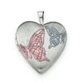 thumbnail image 3 of Primal Silver Sterling Silver Rhodium-plated 20mm with Enameled Butterflies Heart Locket with 18-inch Box Chain, 3 of 6