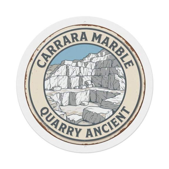 Marble Quarry Ancient Italy Stone Vintage Metal Tin Sign Plaque Wall Decor for Cafe, Club, Garden Round Metal Poster 8x8Inch