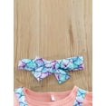 thumbnail image 4 of Toddler Girl Summer Outfits Solid Color Rib Fly Sleeve T-Shirts Fish Scale Print Suspender Shorts Headband Set, 4 of 7