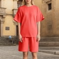 thumbnail image 2 of FINALGANG Womens Solid Color Ribbed Knit Two Piece Outfit Crew Neck Short Sleeve Top High Waist Bermuda Shorts Casual Matching Set For Loungewear Daily Wear Trendy Set, 2 of 4