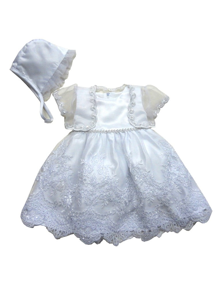 Boys White Christening Outfit Square Cross Collar with Bonnet