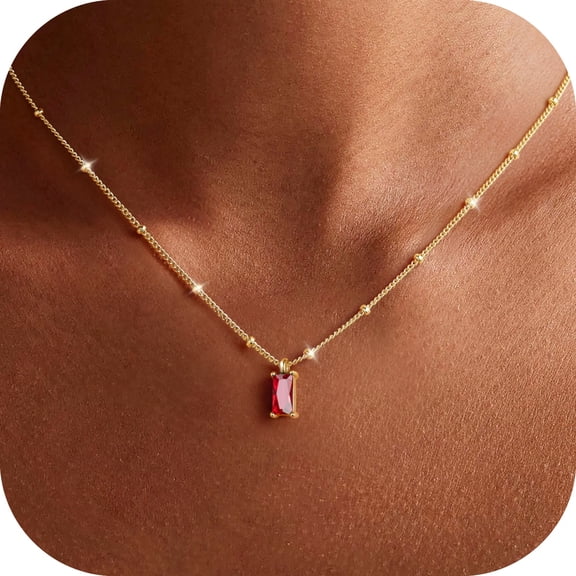 Turandoss Garnet Birthstone Necklace for Women Dainty January Red Birthstone 14K Gold Plated Cubic Zirconia Pendant Necklaces Trendy Friendship Birthday Jewelry Gifts for Women