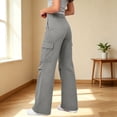 thumbnail image 7 of ClodeEU Women High Waist Flare Leg Cargo Pants,Vintage Casual Slim Bell Bottom Trousers with Pocket Gray,Women's Plus XL, 7 of 7