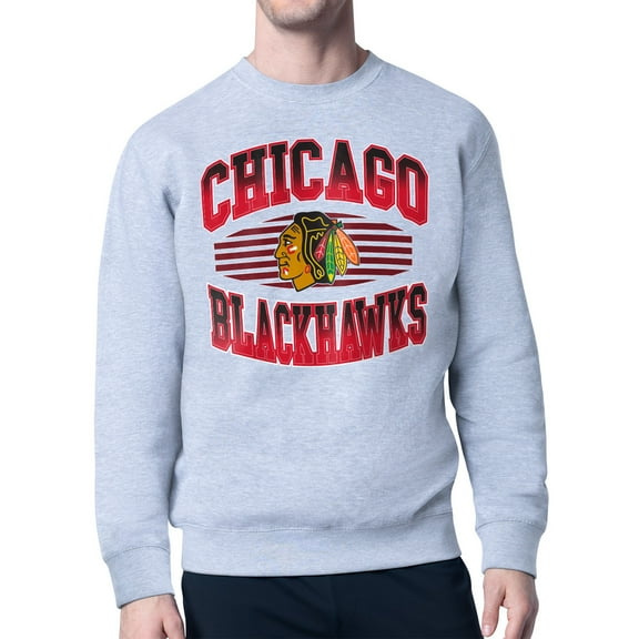 Men's Starter Gray Chicago Blackhawks Team Grit Graphic Fleece Pullover Sweatshirt