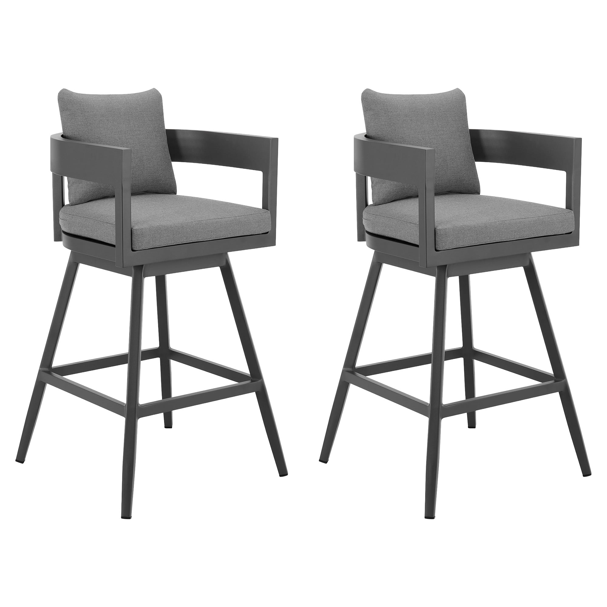 Menorca Outdoor Patio Swivel Counter Stool in Aluminum with Gray Cushions - Set of 2