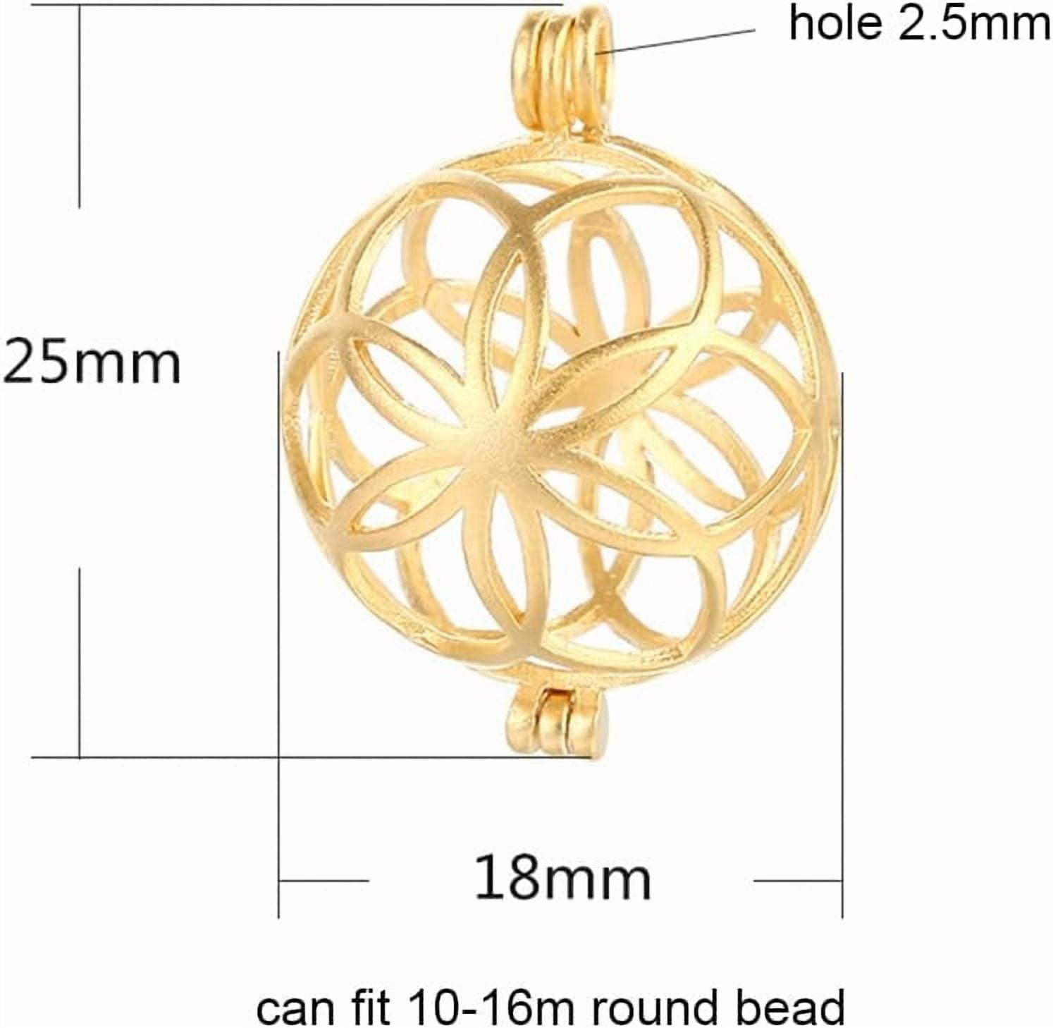 ABPETE 925 Sterling Silver Flower Pearl Cage, Openable Hollow Cage Lockets Pendant Cage, Charm Pendants for DIY Necklace Jewelry Making Women's Gift(Gold Color)
