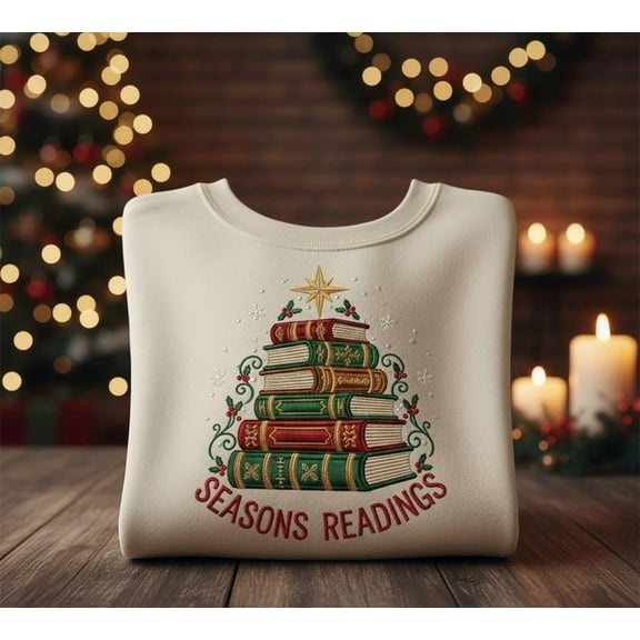 Custom Seasons Readings Embroidered Sweatshirt, Book Lover Christmas Gift, Cozy Holiday Top, Literary Reader Aesthetic