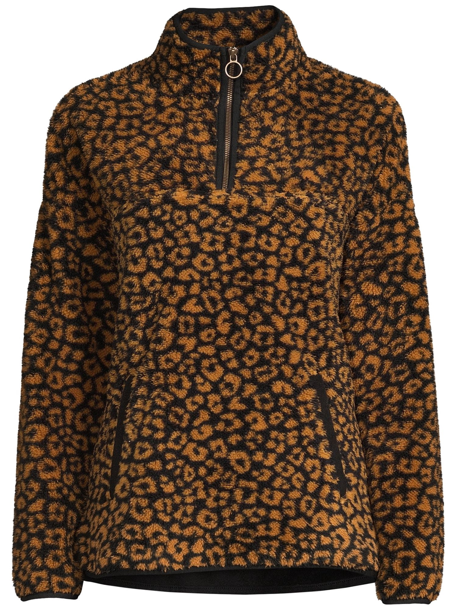 Time and Tru Women's and Plus faux shearling Quarter Zip Pullover Top