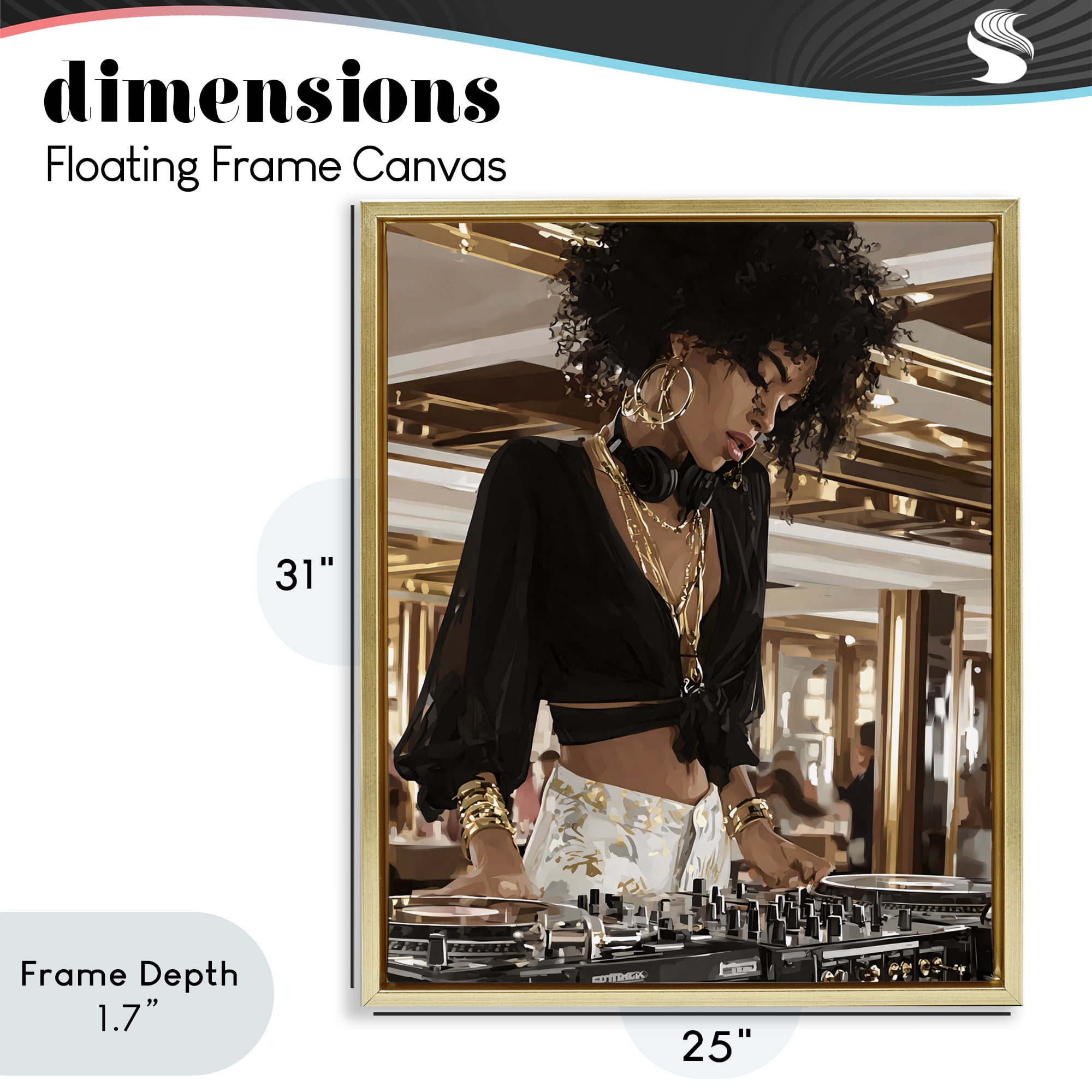 Stupell Industries Woman Of Music Live DJ Gold Framed Floater Canvas Wall Art, design by Franklyn Gregory