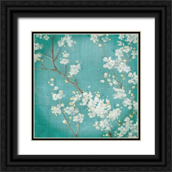 Nai, Danhui 20x20 Black Ornate Wood Framed with Double Matting Museum Art Print Titled - White Cherry Blossoms II