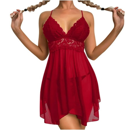 gakvbuo Nightgown For Women Pajama Dress Elegant Sleep Dress V Neck Nightwear Sexy Lingerie Lace Chemise Sleepwear Babydoll Lingerie