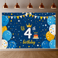 thumbnail image 5 of Blue Themed 4th Birthday Backdrop Banner with Crown Cake Balloons and Stars Party Decoration Happy Birthday Photography Props Party Supplies Background Decor, 5 of 7