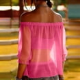 thumbnail image 5 of CYMMPU Women's Summer Solid Color Off Shoulder Chiffon Top, Casual Fashion Loose Lightweight Summer Blouse Tee Hot Pink S, 5 of 8