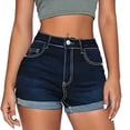 thumbnail image 3 of ClodeEU Women's High Waisted Rolled Cuff Denim Shorts,Casual Stretch Jean Shorts with Pockets A-Blue,Women's Plus L, 3 of 7