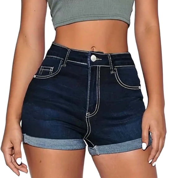 Zylanna Women Denim Shorts with Pockets, Solid Flat Front Casual High Waist Jean Shorts for Women Blue