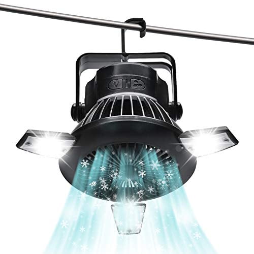 Misby Camping Fan with LED Lights, Portable Solar Tent Fan with Hanging