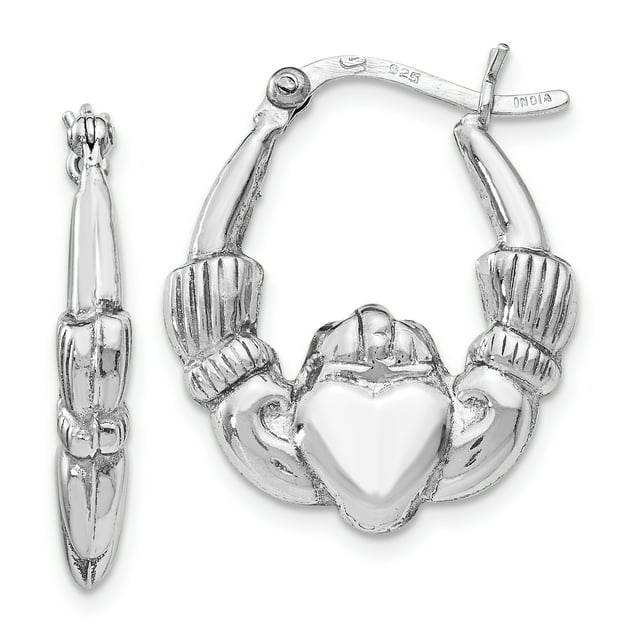 925 Sterling Silver Claddagh Hoop Earrings Celtic