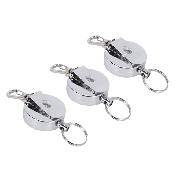 ZHZFKQ 3 Pcs Stainless Silver Retractable Key Chain Keyring Heavy Duty Steel Retractable Keychain